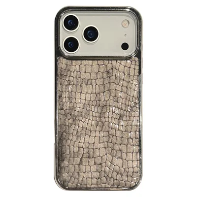 iPhone 17 Pro Max Hülle Krokodilleder-Textur PU-Leder beschichtet PC + TPU Elektroplattierung Handyhülle - Khaki