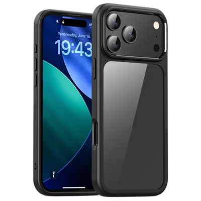 IPAKY Per iPhone 17 Pro Max Custodia Telefonica Trasparente TPU + PC Anti-Impronte Retro Copertura - Nero