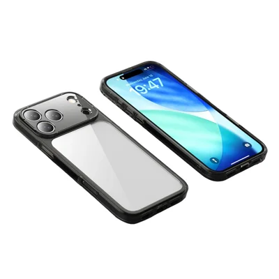 IPAKY For iPhone 17 Pro Clear Phone Case TPU + PC Slim Phone Back Cover - Transparent Black