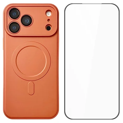 iPhone 17 Pro Max Hülle kompatibel mit MagSafe, präzise Aussparungen, einfarbige Handyhülle mit Bildschirmschutz - Orange