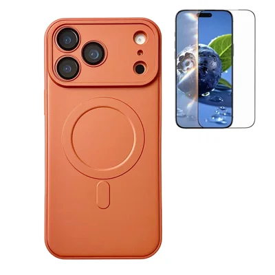 Voor iPhone 17 Pro-hoesje compatibel met MagSafe, nauwkeurige uitgesneden openingen, effen telefoonhoesje met schermbeschermer - Oranje