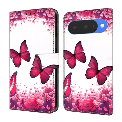For Google Pixel 10  /  10 Pro Case Foldable Stand Wallet Pattern Printing PU Leather Flip Phone Cover - Red Butterfly