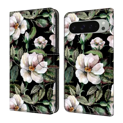 For Google Pixel 10 Pro XL Case Foldable Stand Wallet Pattern Printing PU Leather Flip Phone Cover - Large Flower