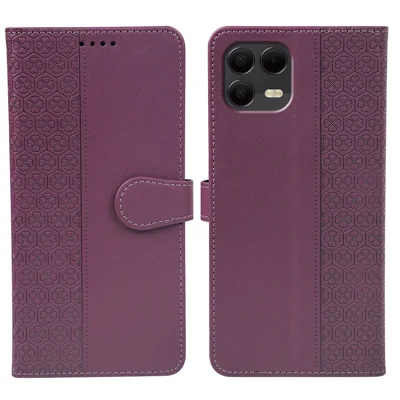 For T-Mobile Revvl 8 Pro Case Magnetic Clasp Four Leaf Clover Leather Phone Cover - Dark Purple