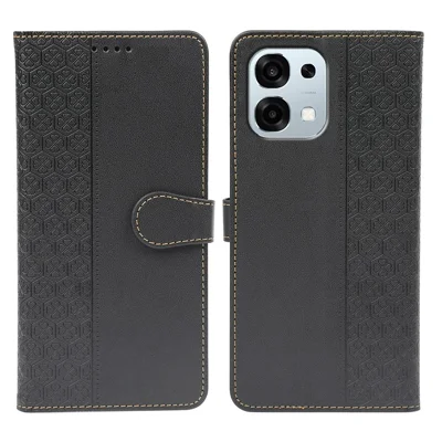 For Oppo A6 Pro 5G Case Magnetic Clasp Four Leaf Clover Leather Phone Cover  - Black