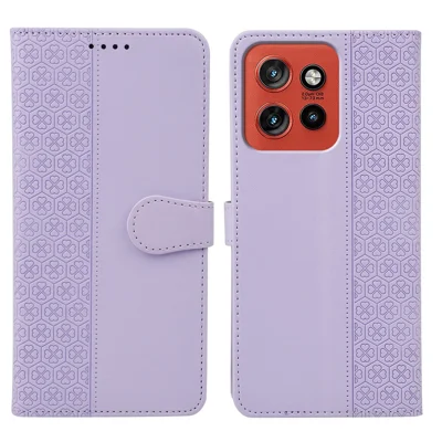 For Motorola Edge 60 Neo 5G / Edge 50 Neo 5G / Moto S50 5G / ThinkPhone 25 5G Case Magnetic Clasp Four Leaf Clover Leather Phone Cover - Light Purple