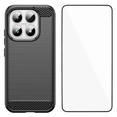 Étui pour Xiaomi 17 avec film de protection d'écran WANLONFENG Série LS Grand trou d'objectif Texture brossée Couverture de téléphone TPU - Noir