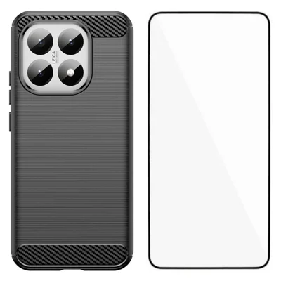 Xiaomi 15T Hülle mit Bildschirmfolie WANLONFENG LS Serie Großes Linsenloch Gebürstete Textur TPU Handyhülle - Schwarz