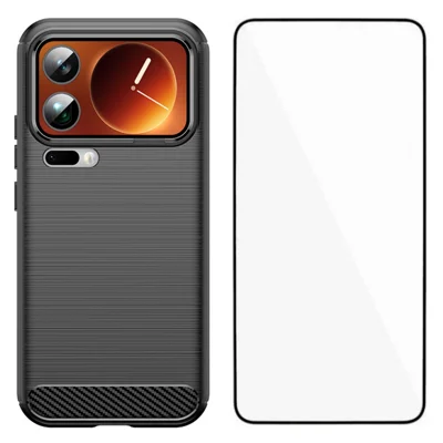 WANLONFENG For Xiaomi 17 Pro Max Case with Screen Film  LS Series Big Lens Hole Brushed Texture TPU Phone Cover - Black