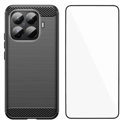 Xiaomi 15T Pro Hülle mit Bildschirmfolie WANLONFENG LS-Serie Große Linsenlochbürste Textur TPU Handyhülle - Schwarz