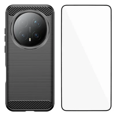Capa For Honor Magic8 Pro 5G com Película de Tela WANLONFENG Série LS Orifício da Lente Grande Textura Escovada TPU Capa de Telefone - Preto