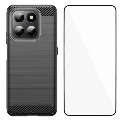 WANLONFENG For Honor 400 Smart 4G / Honor X7d 4G / Honor 400 Smart 5G Case with Screen Film  LS Series Big Lens Hole Brushed Texture TPU Phone Cover - Black