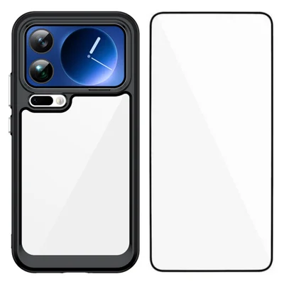 Xiaomi 17 Pro Max Handyhülle WANLONFENG XC Serie TPU Acryl-Abdeckung mit Panzerglas (große Linsenlöcher) - Schwarz