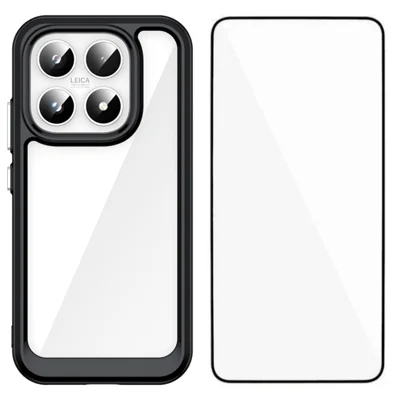 Für Xiaomi 17 Handyhülle WANLONFENG XC Serie TPU Acryl-Cover mit gehärtetem Glas (großes Linsenloch) - Schwarz