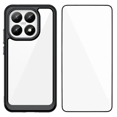 Xiaomi 15T Handyhülle WANLONFENG XC Serie TPU Acryl-Cover mit gehärtetem Glas (großes Linsenloch) - Schwarz