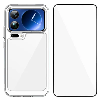 Für Xiaomi 17 Pro Hülle WANLONFENG MF Serie TPU Acryl Klar Handyhülle mit gehärtetem Glasfilm - Transparent