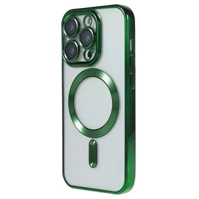 For iPhone 15 Pro Max Magnetic Case CD Veins Glass Lens Guard TPU Phone Back Cover - Green