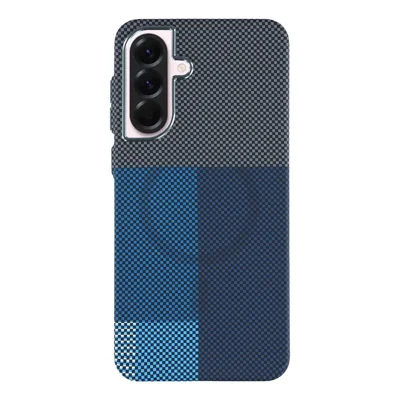 Voor Samsung Galaxy A56 5G Magnetisch Hoesje met Waterdrukprint Metalen Frame PC Telefoon Achterklep - Vierkant Blauw