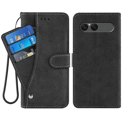 Futerał na Sony Xperia 10 VII, retro etui portfel z sztucznej skóry PU z obracającymi się przegródkami na karty - Czarny