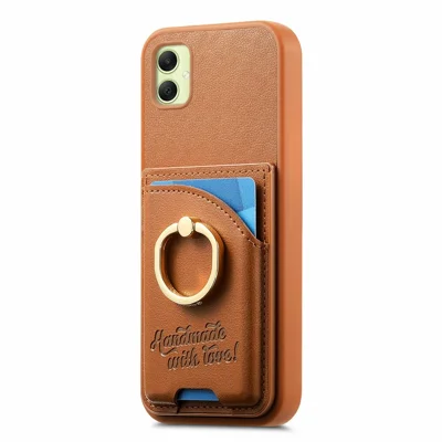 For Samsung Galaxy A06 4G Case Card Holder Rhinestone Ring Holder Kickstand Leather Back Phone Cover - Brown