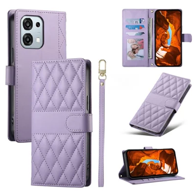 Wallet Case For Oppo F31 5G  /  A6 Pro 5G  /  A6 Pro 4G Rhombus Stitching Stand Leather Phone Cover with Long  /  Short Strap - Purple