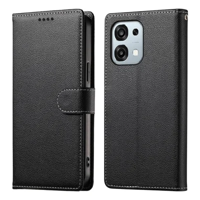Leather Case For Oppo F31 5G  /  A6 Pro 5G  /  A6 Pro 4G Magnetic Snap Litchi Texture Wallet Phone Cover with Wrist Strap - Black