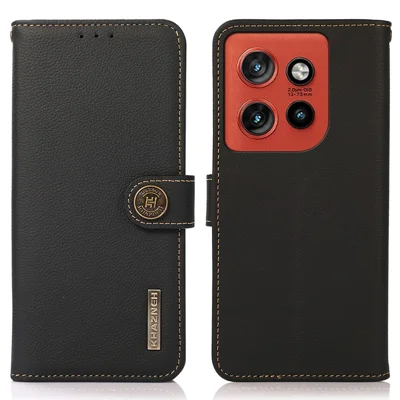 KHAZNEH Wallet Case for Motorola Edge 60 Neo 5G / Edge 50 Neo 5G / Moto S50 5G / ThinkPhone 25 5G Genuine Cow Leather RFID Blocking Phone Cover - Black