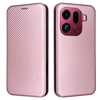 Funda para Oppo Find X9 Pro 5G - Textura de fibra de carbono, a prueba de golpes, cubierta de teléfono de cuero PU - Oro rosa