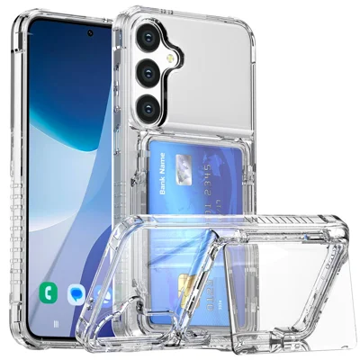 For Samsung Galaxy S26 Clear Case PC + TPU Phone Cover Card Holder Kickstand - Transparent