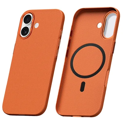 SULADA For iPhone 17 Protective Magnetic Case Grid Textured Anti Fingerprint Phone Cover - Orange
