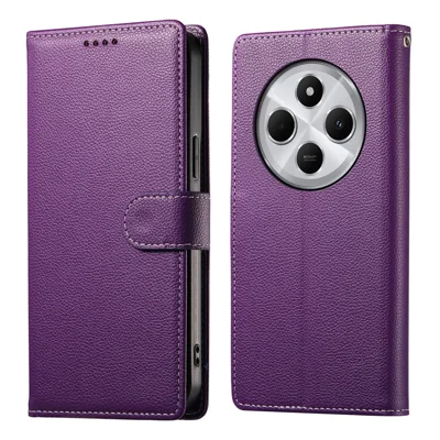 Groothandel Leren Hoesje voor Xiaomi Redmi 14C 4G / 14R 5G / Poco C75 4G Magnetische Sluiting Litchi-structuur Portemonnee Hoesje met Polsbandje - Paars