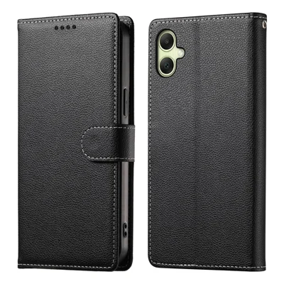 Bulk Purchasing For Samsung Galaxy A08 5G / A08 4G / A07 5G / A07 4G Leather Case Magnetic Snap Litchi Texture Wallet Phone Cover with Wrist Strap - Black