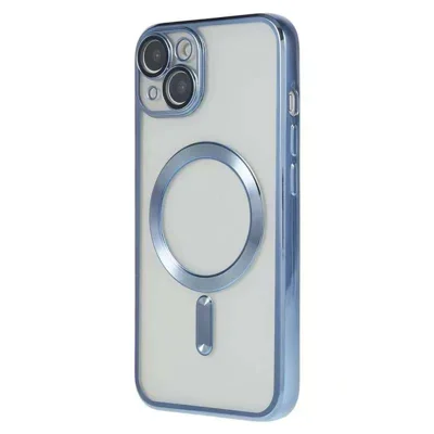 For iPhone 15 Magnetic Case CD Veins Glass Lens Guard TPU Phone Back Cover - Blue