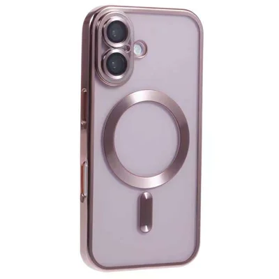 For iPhone 16 Magnetic Case CD Veins Glass Lens Guard TPU Phone Back Cover - Pink