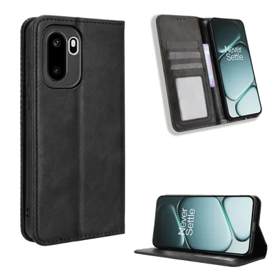 Futera skórzana z portfelem i podstawką dla OnePlus Ace 6 5G, retro faktura, pokrywa na telefon - Czarny
