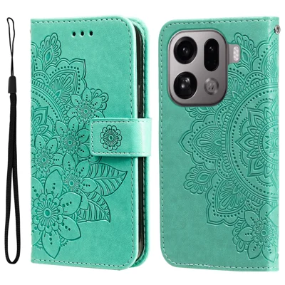 Oppo Find X9 Pro 5G-hoesje met bloemenpatroon, portemonnee van PU-leer met standaard - Groen