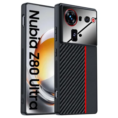 Étui pour ZTE nubia Z80 Ultra 5G en cuir + couverture de téléphone dure en PC avec texture en fibre de carbone - Noir / Rouge