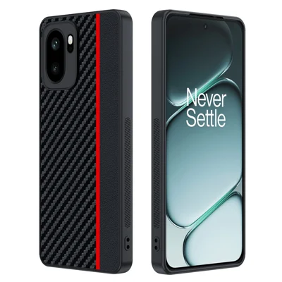 Obudowa na OnePlus Ace 6 5G, skórzana obudowa z twardym pokrowcem PC, faktura węglowa, kolor czarny / czerwony