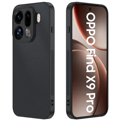Voor Oppo Find X9 Pro 5G hoesje met PU leer coating PC + TPU anti-val telefoonhoesje - Zwart