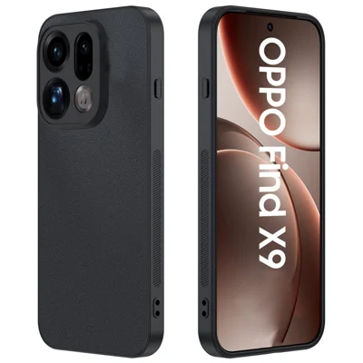 غطاء لهاتف Oppo Find X9 5G من جلد PU مطلي على هيكل من البولي كربونات والمطاط الحراري - أسود