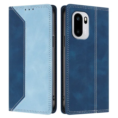 For OnePlus 15R 5G / Ace 6T 5G / Ace 6 5G Leather Case Skin Touch Color Splicing RFID Blocking Wallet Stand Phone Cover - Dark Blue / Blue
