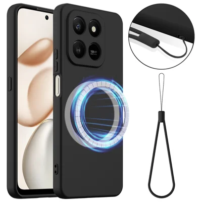 For Honor 400 Smart 5G / Honor X7d 4G / Honor X7d 5G / Honor 400 Smart 4G Magnetic Case Anti-Drop Liquid Silicone Phone Cover - Black