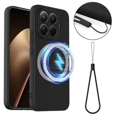 For Xiaomi 15T Pro Magnetic Case Anti-Drop Liquid Silicone Phone Cover - Black