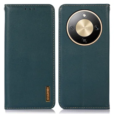 KHAZNEH For Honor Magic8 Lite 5G / X9d 5G / X70 5G Case Wallet Genuine Cow Leather Phone Cover Nappa Texture - Green