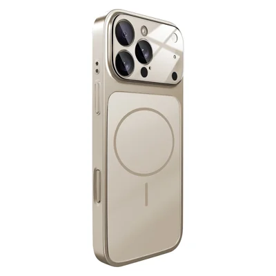 Capa para iPhone 15 Pro Max Compatível com MagSafe AG Vidro Fosco Capa de Telefone à Prova de Choque - Cinza Titânio