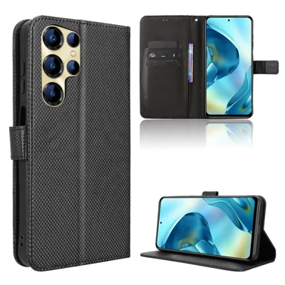 For Oukitel C68 Leather Wallet Case with Strap Diamond Texture Phone Cover - Black