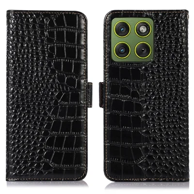 Motorola Edge 70 5G Case RFID Blocking Wallet Crocodile Texture Genuine Cow Leather Phone Cover - Preto