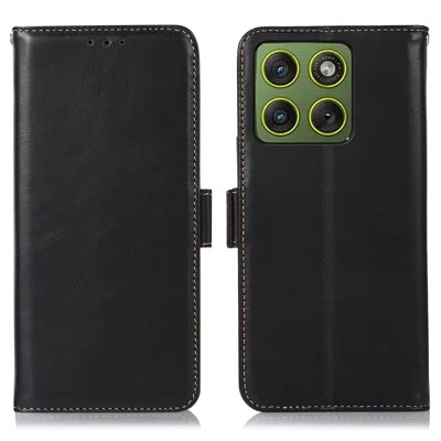 Capa Motorola Edge 70 5G RFID Blocking Genuine Cow Leather Wallet Phone - Preta
