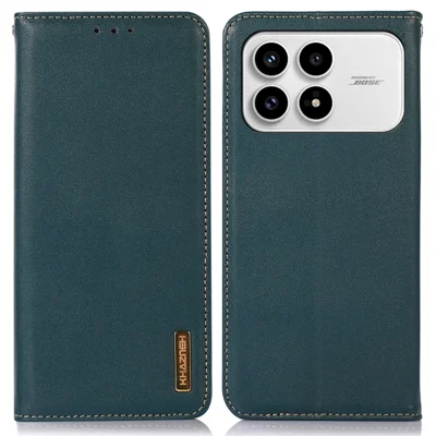 KHAZNEH For Xiaomi Redmi K90 5G / Poco F8 Pro 5G Case Wallet Genuine Cow Leather Phone Cover Nappa Texture - Green
