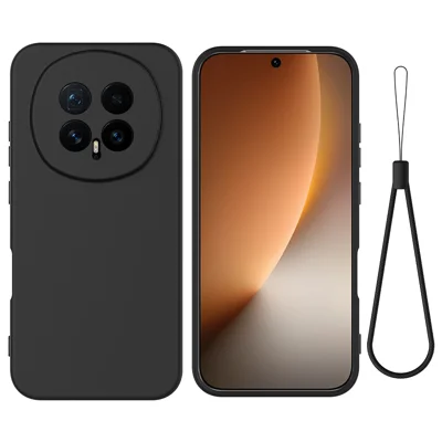 Voor Honor Magic8 5G Vloeibaar Siliconen Hoesje Telefoon Achterkant met Handgreep - Zwart